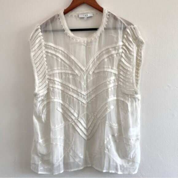 IRO Lana Blouse Chiffon Fringe Womens 4 White Sheer Art Deco Embroidered $225 - Picture 2 of 11